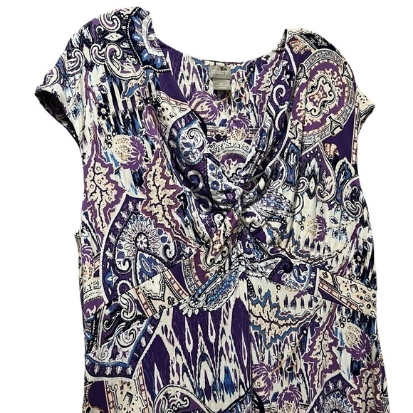 Chico’s XLP Purple Blue Paisley Floral Maxi Cap Sleeve Dress 3P P2 - Picture 3 of 6